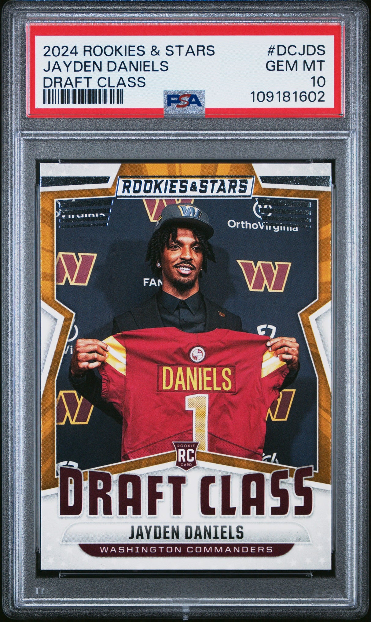 Graded 2024 Panini Rookies & Stars Jayden Daniels #DCJDS Draft Class Rookie RC Football Card PSA 10 Gem Mint