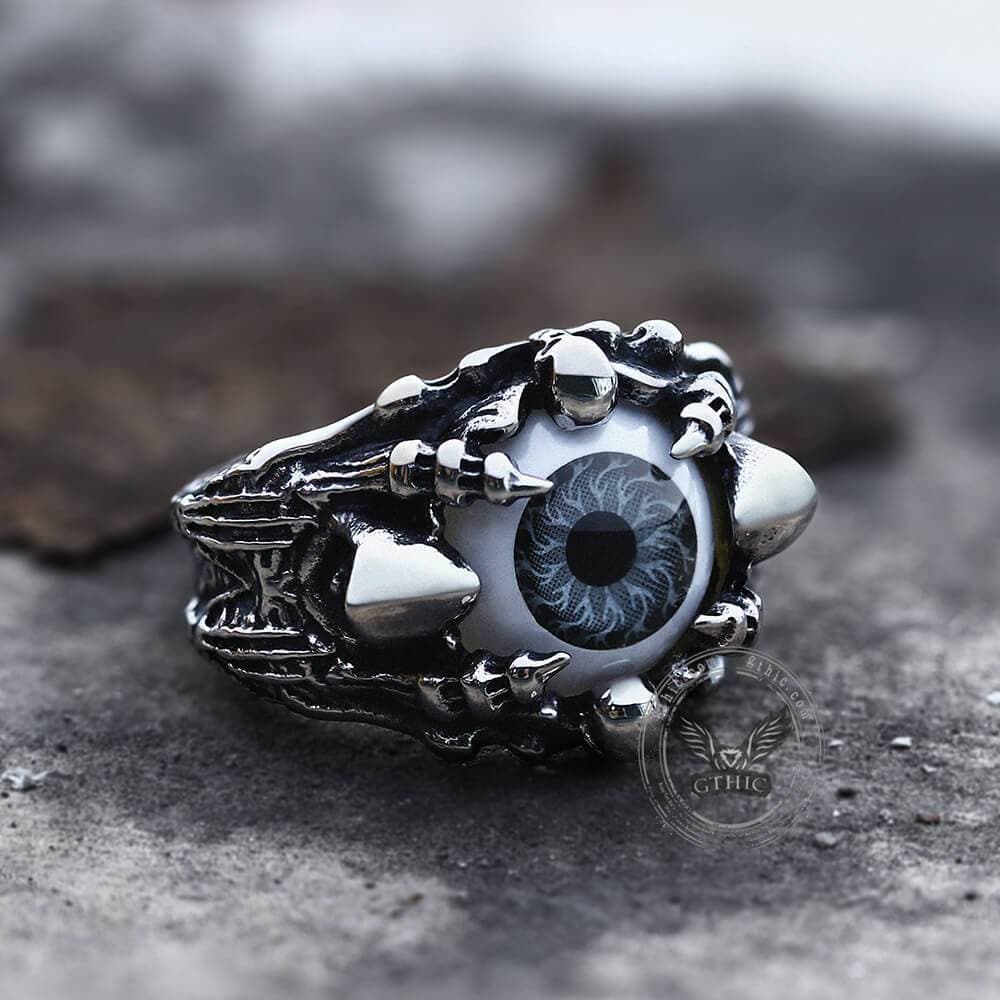 Greek Evil Eye Stainless Steel Skull Ring