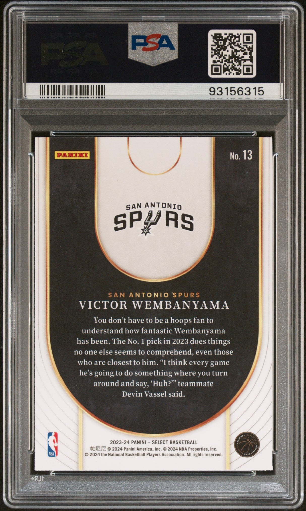 Graded 2023 Panini Select Victor Wembanyama #13 Neon Icon Rookie RC Basketball Card PSA 10 Gem Mint