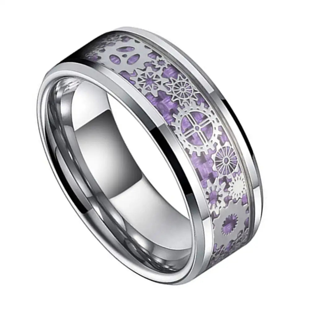 Stainless Steel Purple Gear Patch Ring For Men - Lootquake