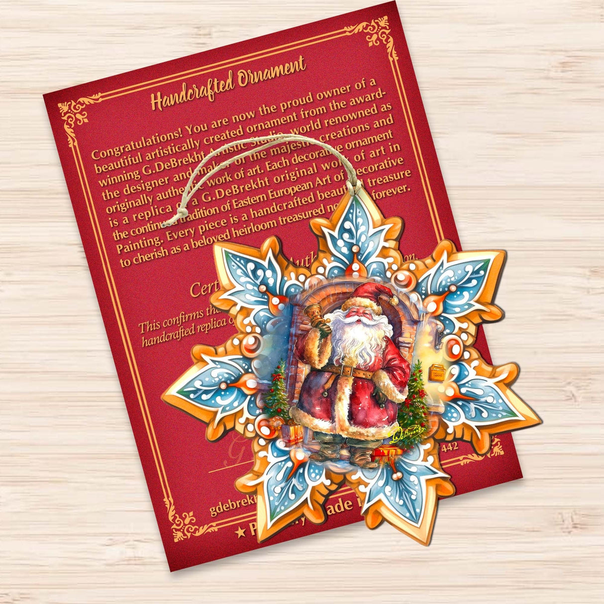 Santa with Bell Snowflake Wooden Ornaments by G. Debrekht - Christmas Santa Snowman Decor - 8688419