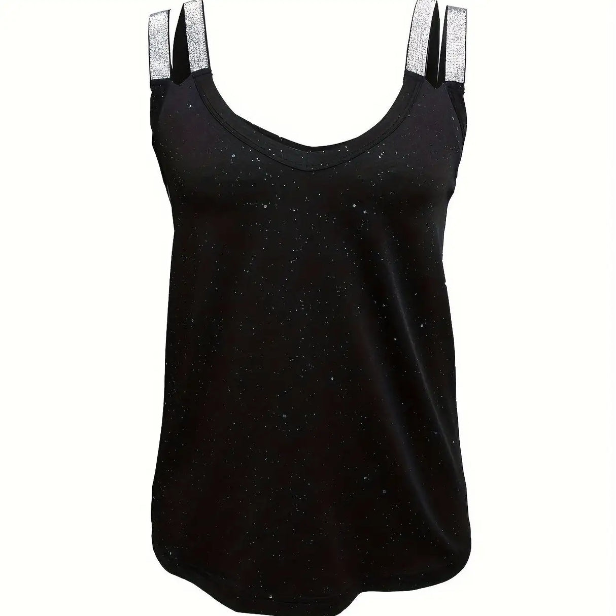 Women's Solid Color Rhinestone Shoulder Strap Sequin Camisole Top - Lootquake