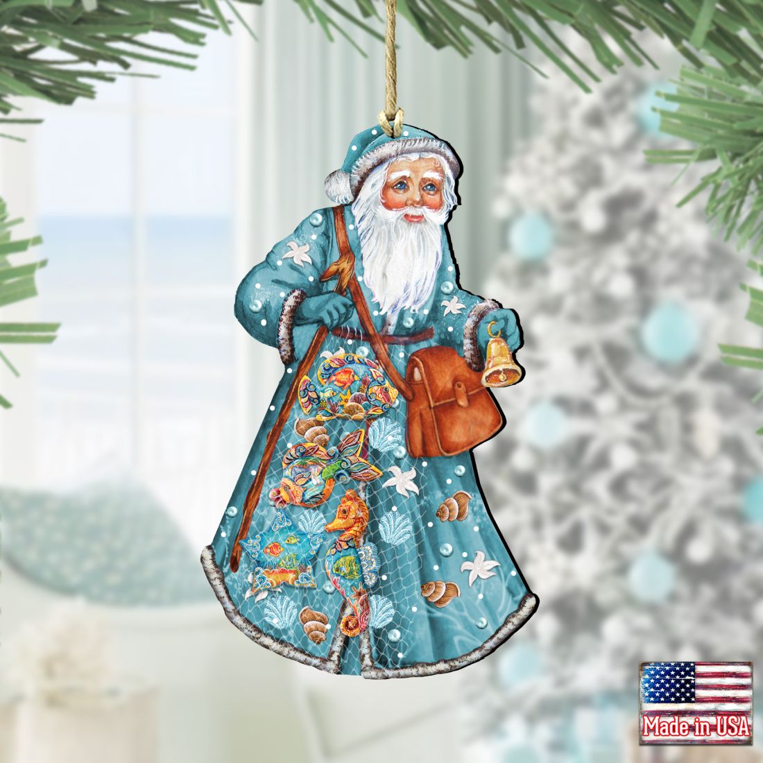 Fishermen Santa Wooden Ornaments by G. DeBrekht - Coastal Holiday Decor - 8124120-2