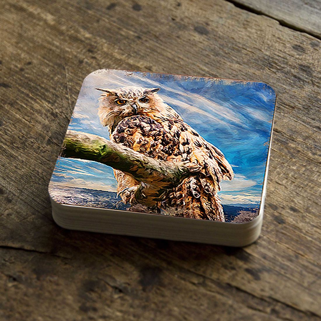 Owl Wooden Cork Coasters Gift Set of 4 by Nature Wonders - Nature Wildlife Decor - 95371C-S4