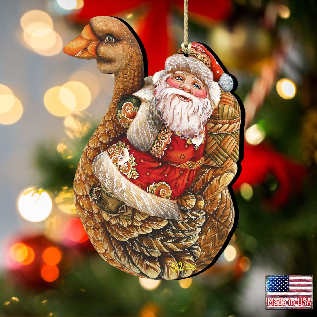 Christmas Goose Santa Wooden Ornaments by G. DeBrekht - Christmas Santa Snowman Decor - 8121633