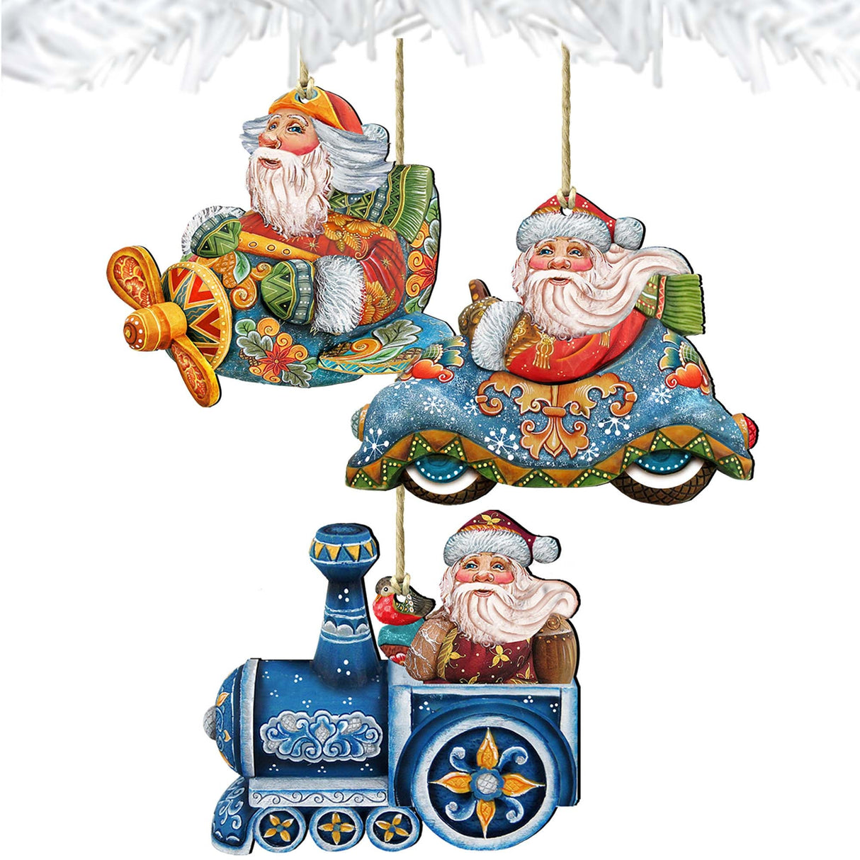 Adornos de madera de Papá Noel con la llegada de Navidad, juego de 3, de G. DeBrekht - Decoración navideña de Papá Noel y muñeco de nieve - 8100005S3