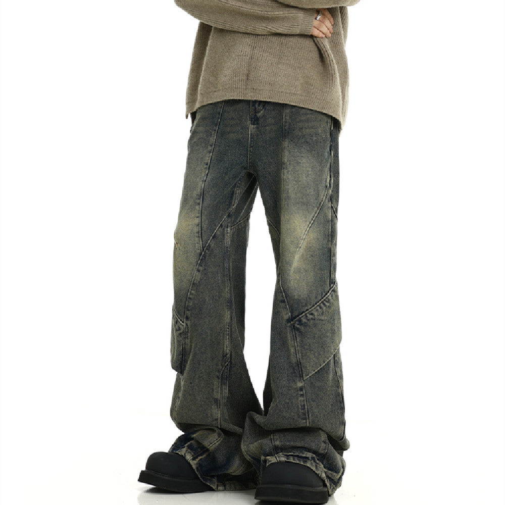 American Retro Distressed Yellow Mud Washed Jeans - Lootquake