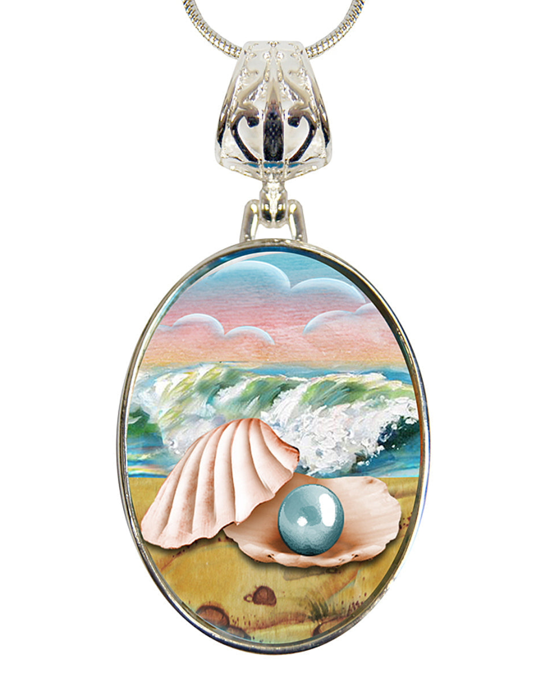Sea Shell Pearl Silver-Plated Mother of Pearl Jewelry Pendant Necklace - 44054