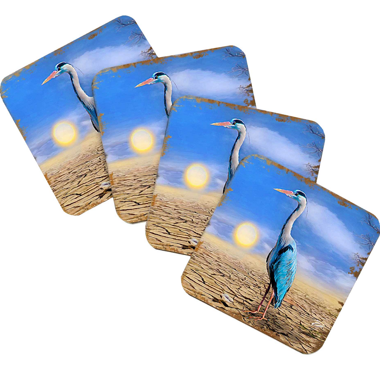 Bird on the Beach Coastal Wooden Cork Coasters Gift Set of 4 by Nature Wonders - Coastal Sea-Life Decor - 95358C-S4