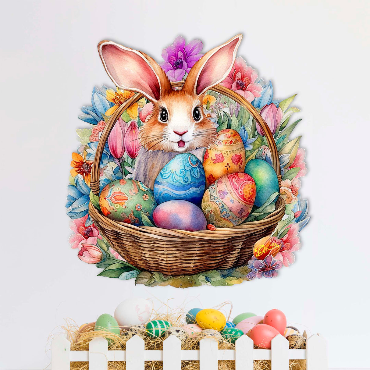 Bunny in a Basket Holiday Door Decor by G. Debrekht - Easter Spring Decor - 8652764H