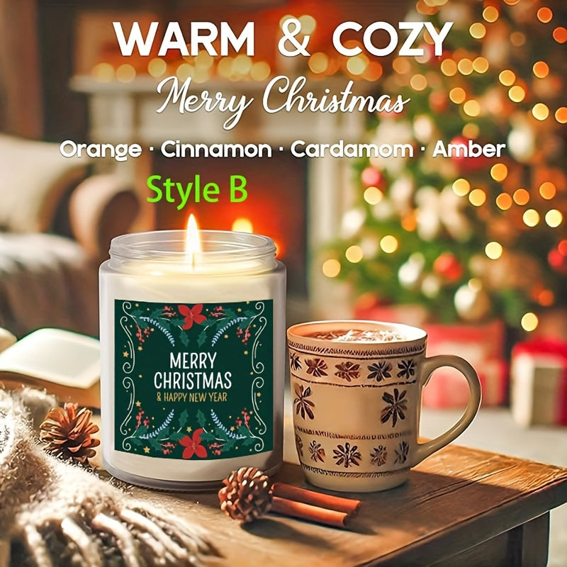 Christmas Themed Scented Candle in Glass Jar, Lavender Soy-Beeswax Blend, 3.5 oz, Hand-Poured with Single Wick, Ideal for Holiday Decor, Christmas Gifting, Festive Ambience & Home Aromatherapy - Comes with Bow Embellishment