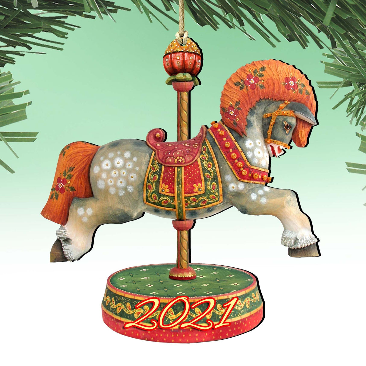 White Arabian Carousel Horse Wooden Ornaments by G. DeBrekht - Carousel Holiday Decor - 8114041-2