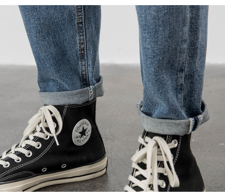 Light-colored Jeans Men's Loose Straight Ripped Leisure Tapered Stretch - Lootquake