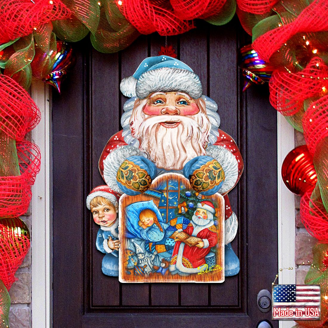 Christmas Night Christmas Door Decor by G. DeBrekht - Christmas Santa Snowman Decor - 8119173H