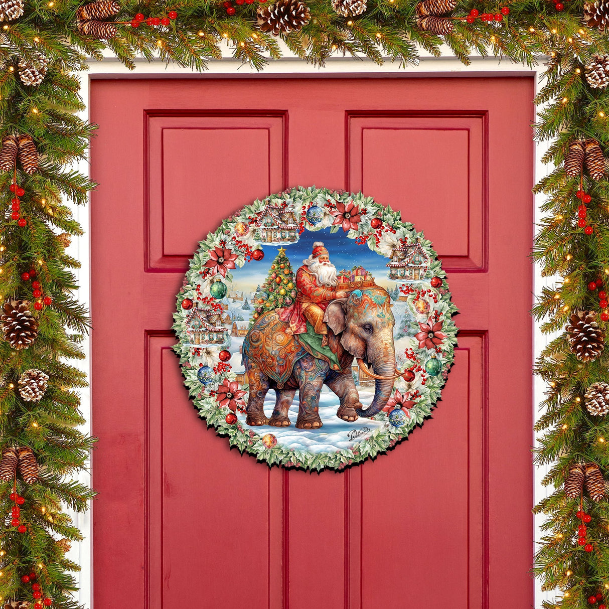 Decoración navideña para puerta con Papá Noel y elefante de G. Debrekht - Decoración navideña - 8611043H