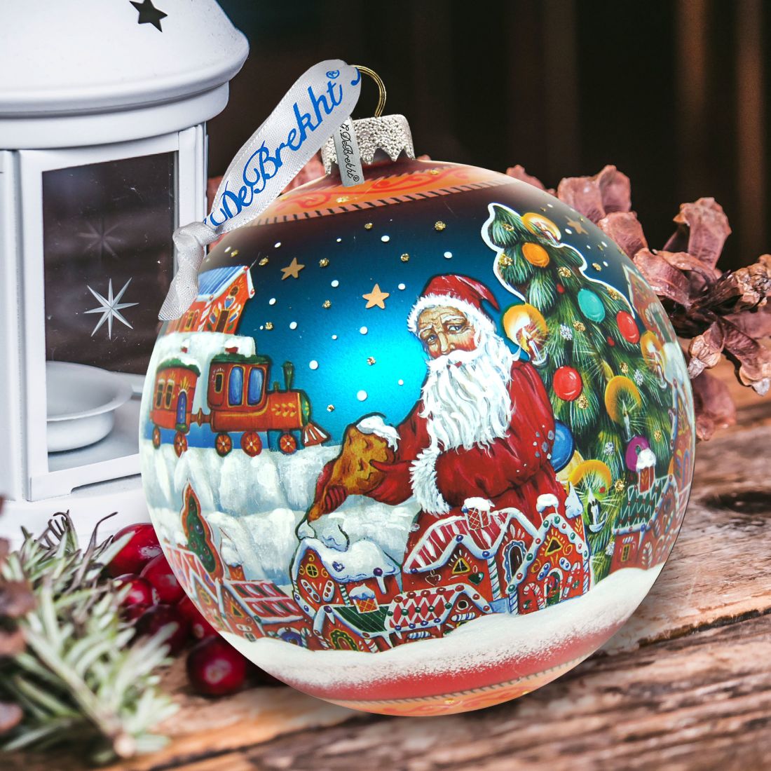 Adorno de cristal de casita de jengibre de edición limitada de G. DeBrekht - Decoración navideña de Papá Noel y muñeco de nieve - 73858