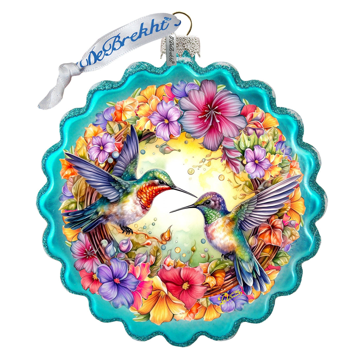 Hummingbirds Wreath Glass Ornament by G. Debrekht - Wildlife Holiday Decor - 759-061