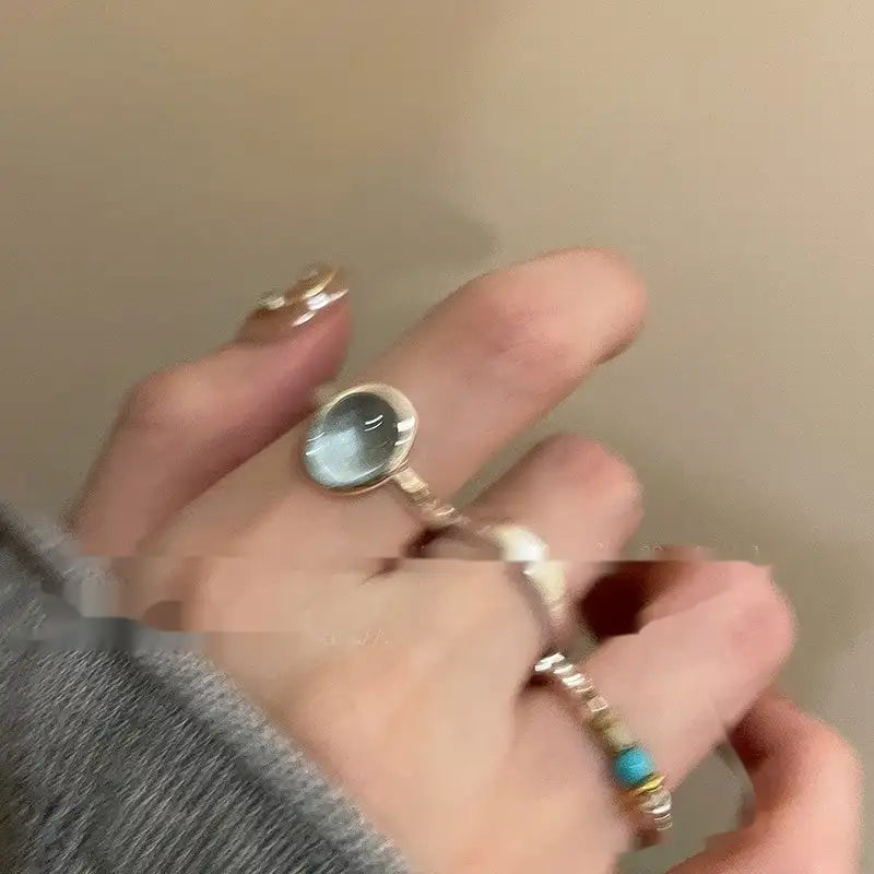 Small Pieces Of Silver Natural Stone Open Ring For Women - Lootquake