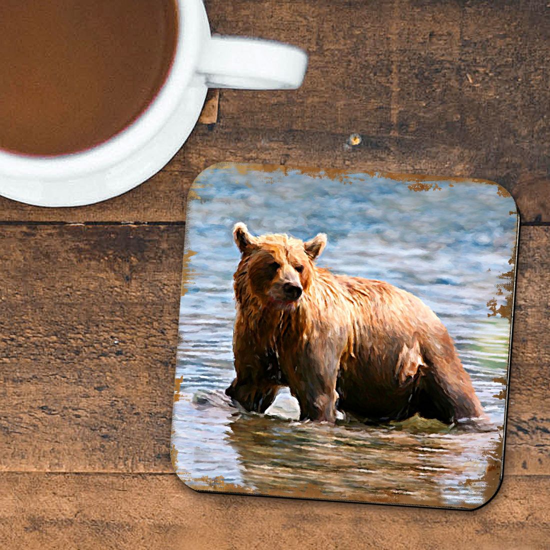 Bear Wooden Cork Coasters Gift Set of 4 by Nature Wonders - Nature Wildlife Decor - 95297C-S4