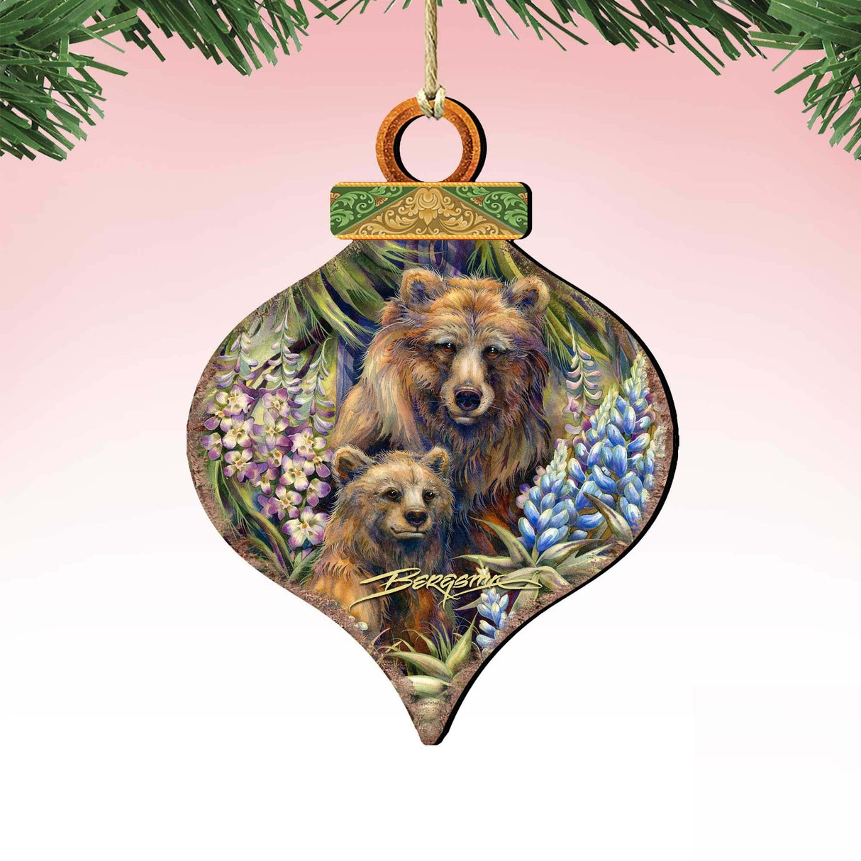 Adornos de madera Grin Bear it Grizzly Mother Cub de J. Bergsma - Decoración navideña de vida silvestre - 8591947-JB