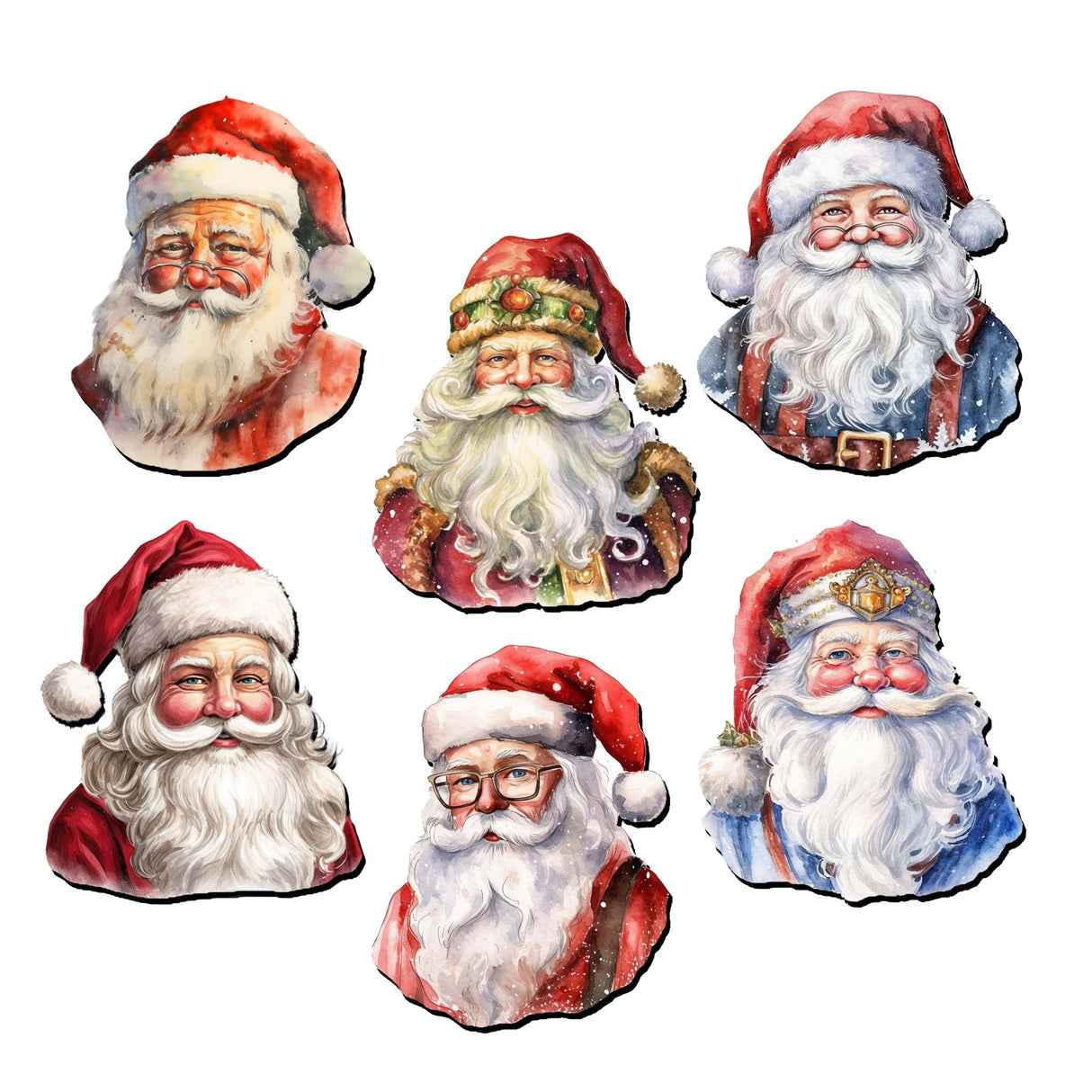Jolly Santa Faces Decorative Wooden Magnets Set of 6 by G. Debrekht - Christmas Santa Snowman Décor - 8090045G-S6