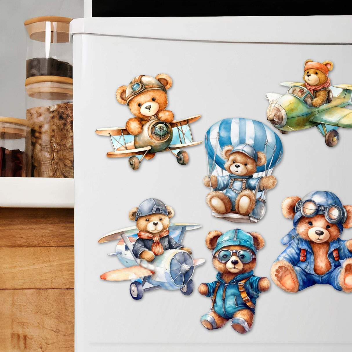 Aviator Teddy Bear Decorative Wooden Magnets Set of 6 by G. Debrekht - Christmas Decor - 8090010G-S6