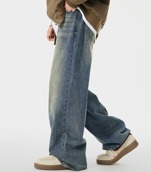 Men's Worn Looking Washed-out Loose Straight All-matching Jeans - Lootquake