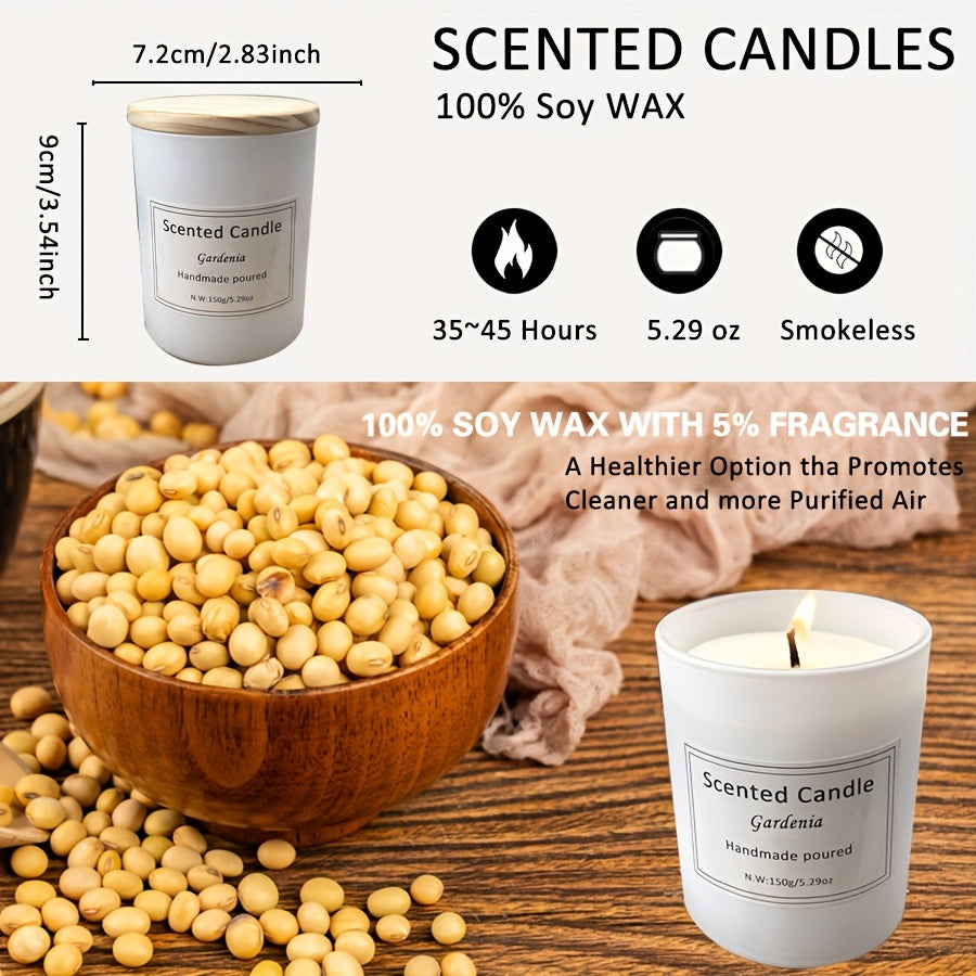 6 Bottles, Scented Candle, 150g (5.29oz) Smokeless Candle, 45 Hours Burning Time, Vanilla, Jasmine, Lavender, Home, White Glass Gift Box, Wedding, Birthday, Halloween, Thanksgiving, Christmas, Mom, Friend, Wife Sister Women H