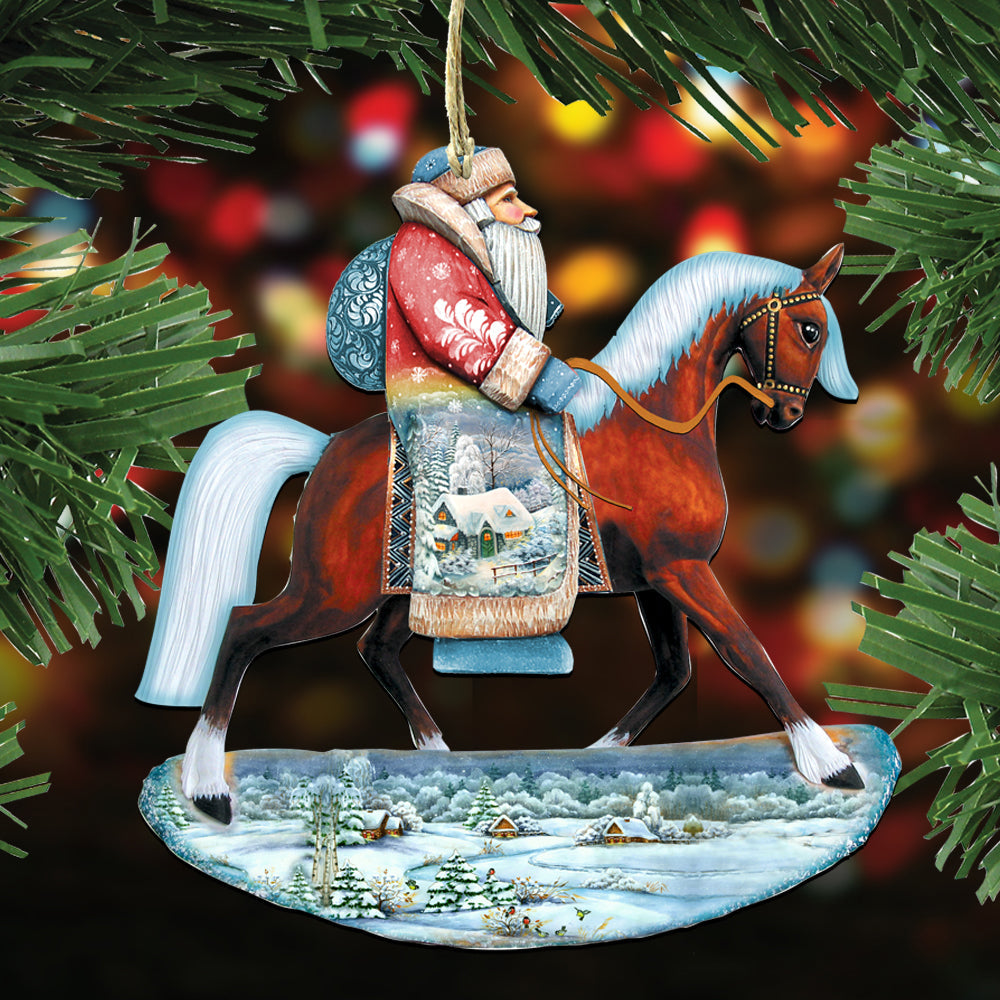 Adornos de madera de Papá Noel cabalgando (juego de 3) de G. DeBrekht - Decoración navideña de Papá Noel y muñeco de nieve - 8100016S3