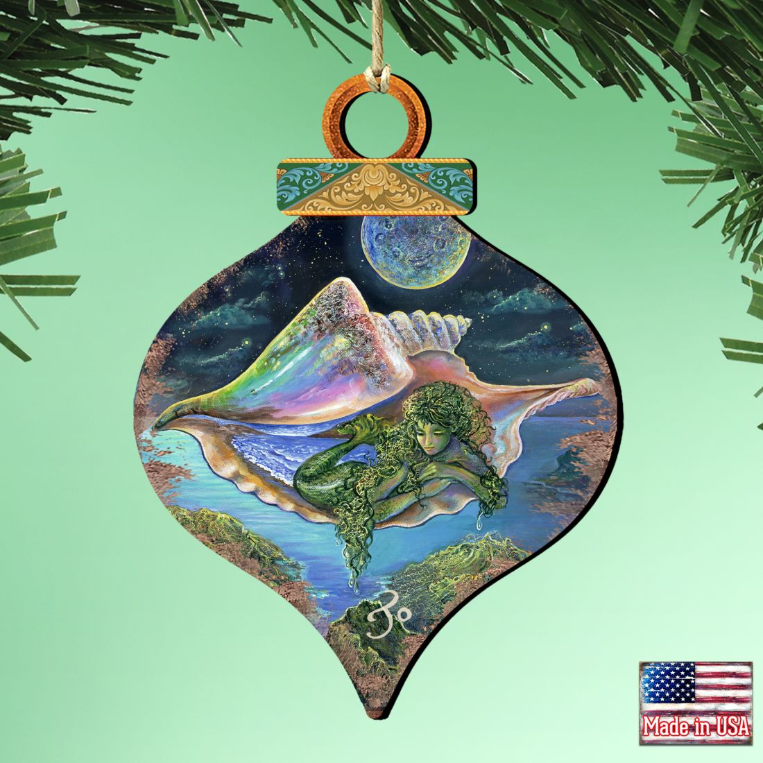 Sea View Shell Wooden Ornaments by Josephine Wall - Coastal Sea-Life Decor - 845621-JW