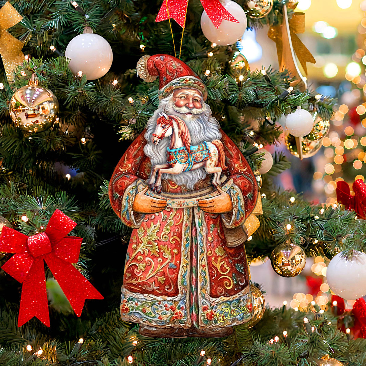 Adornos de madera con el nostálgico caballo mecedor de Papá Noel de G. Debrekht - Decoración navideña con muñeco de nieve de Papá Noel - 8691414