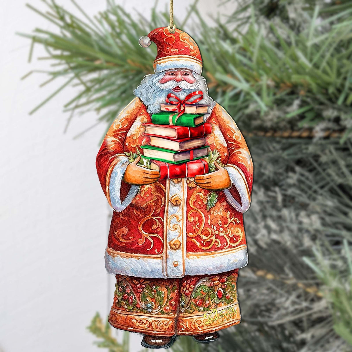 Adornos de madera de la colección de libros de Papá Noel de G. Debrekht - Decoración navideña de muñeco de nieve de Papá Noel - 8691405