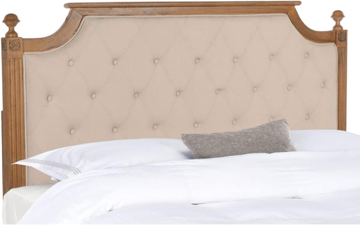 Tufted Linen Headboard in Beige and Rustic Oak-2