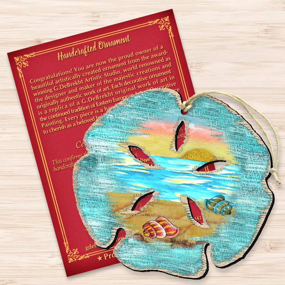 Adornos de madera con forma de dólar de arena de G. DeBrekht - Decoración navideña costera - 8198539