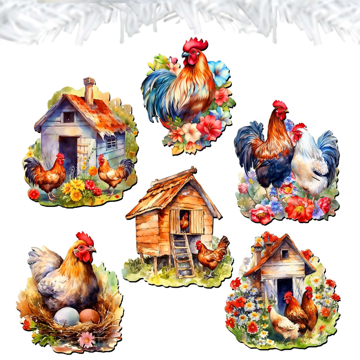 Spring on the Farm Decorative Wooden Clip-on Ornaments Set of 6 by G. Debrekht - Easter Decor - 8090056C-S6