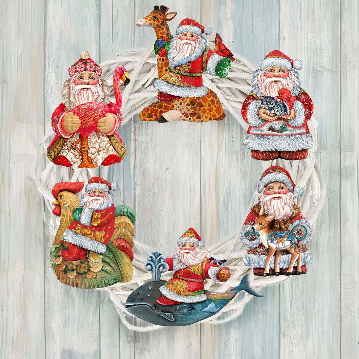 Santa Decorative Wooden Clip-on Ornaments Set of 6 by G. Debrekht - Christmas Decor - 8090131C-S6