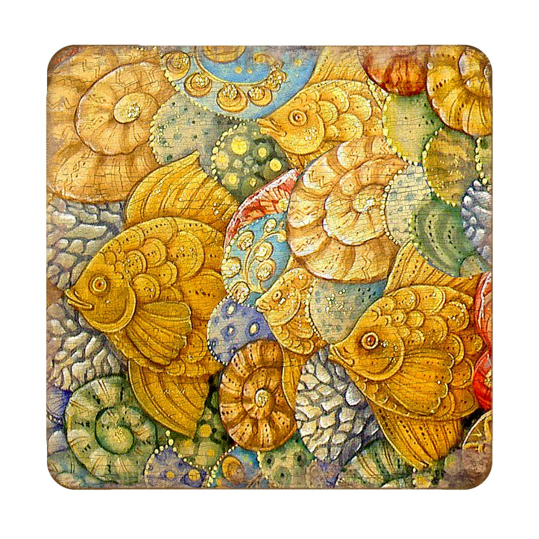 Fish Coastal Art Wooden Cork Coasters Gift Set of 4 by Nature Wonders - Nature Wildlife Decor - 95018C-S4