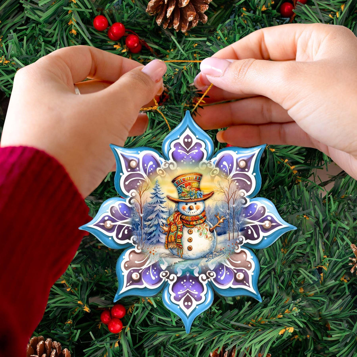 Adornos de madera con copos de nieve morados de G. Debrekht - Decoración navideña de Papá Noel - 8688426