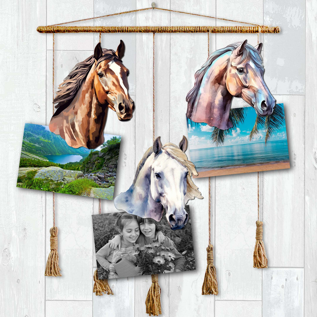 Juego de 3 adornos decorativos de madera con forma de caballo, de G. Debrekht - Decoración navideña - 8091039C-S3