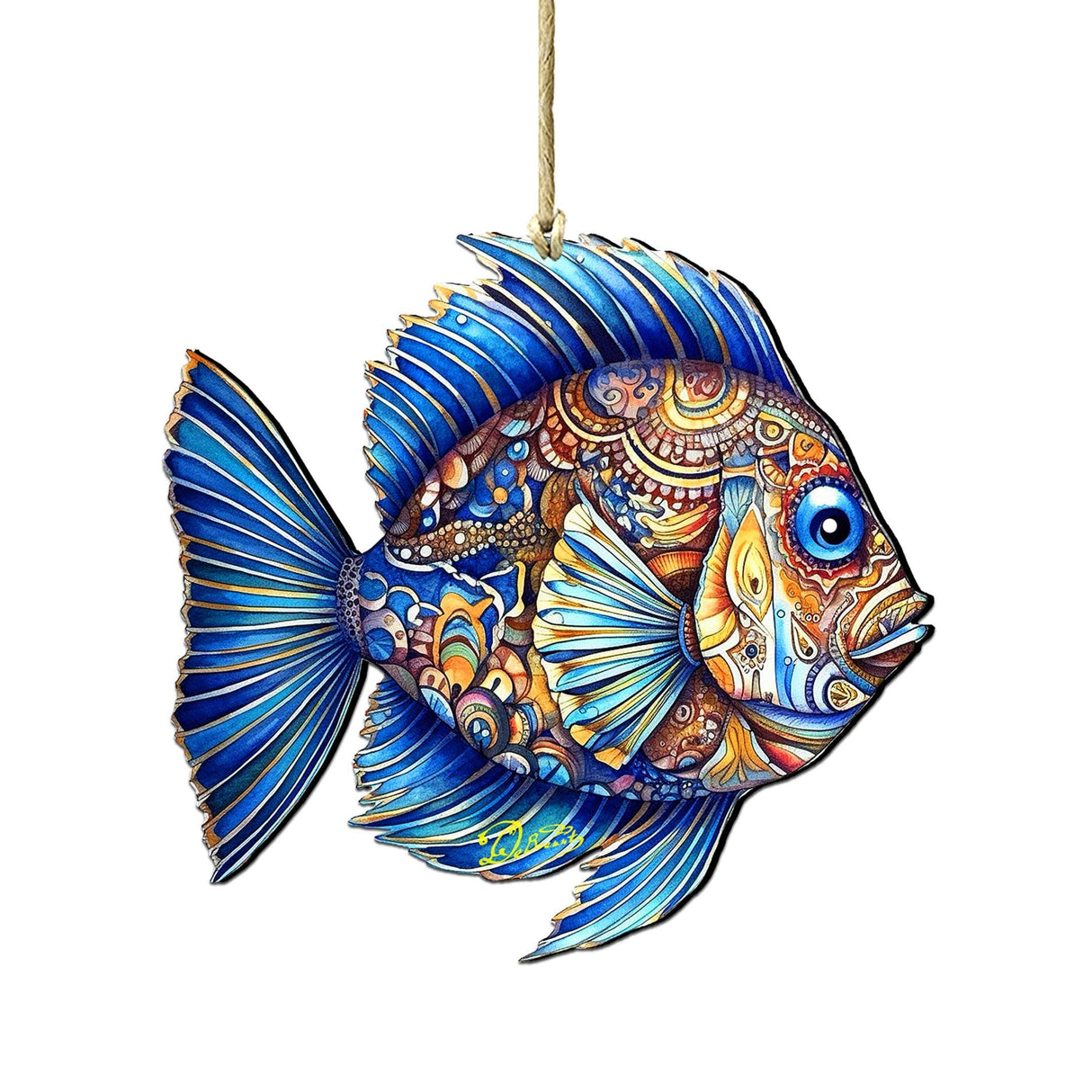 Coastal Decorations - Sapphire Sea Fish Wooden Ornaments by G. Debrekht Coastal Holiday Decor - 8688307