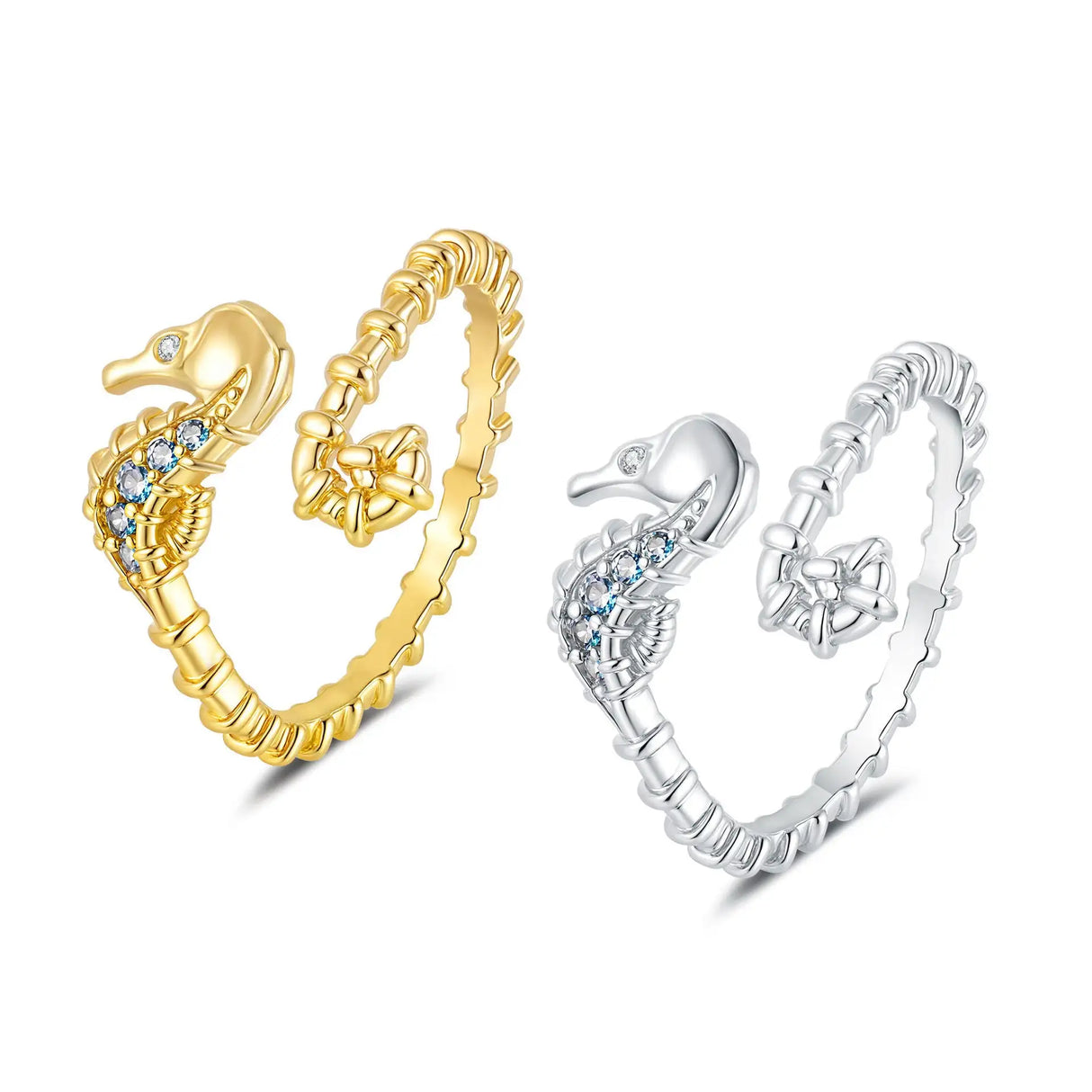 Ocean Seahorse Open Ring Female Inlaid With Green Zirconium - Lootquake