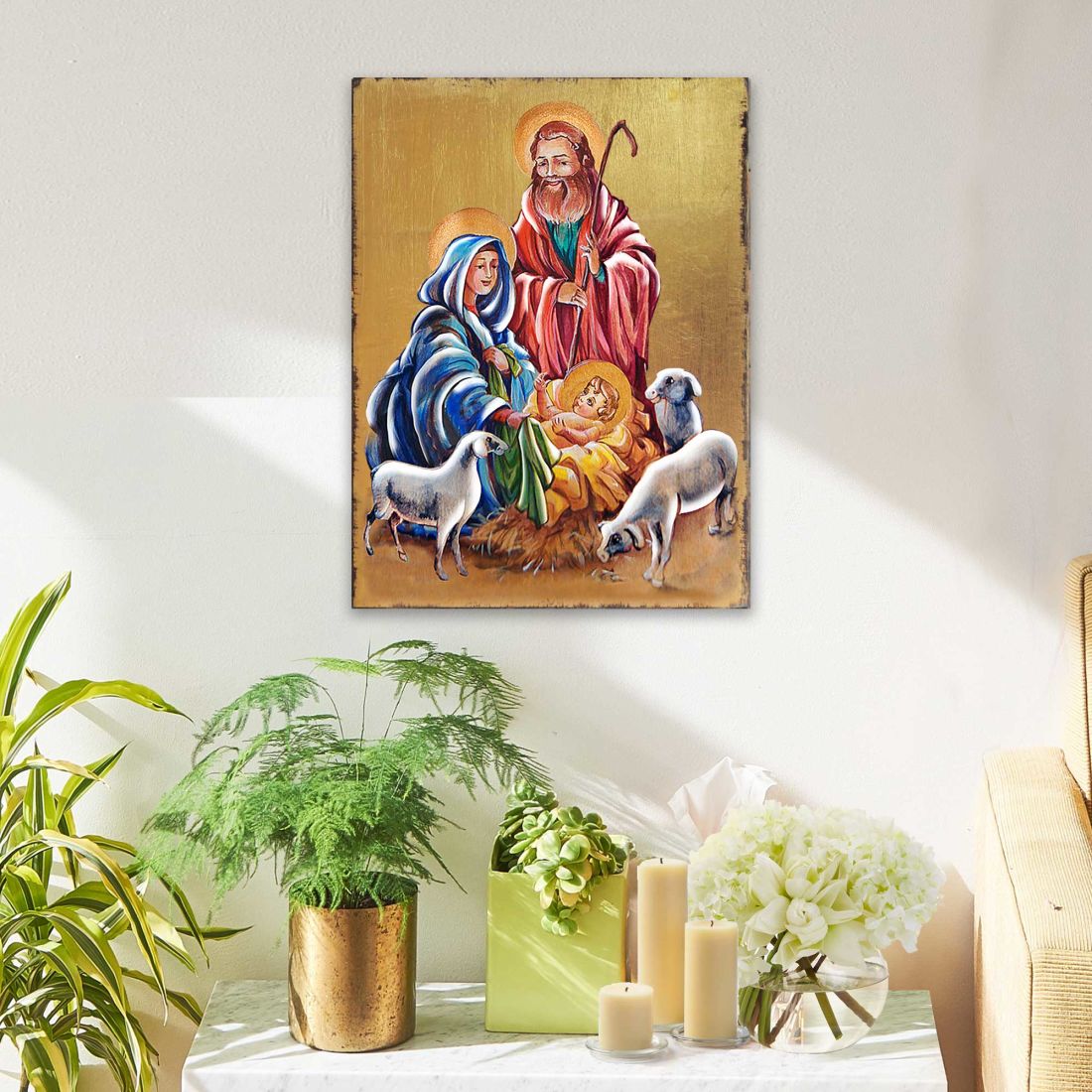 Holy Family Wooden Gold Plated Religious Christian Sacred Icon - Inspirational Icon Decor - 85050