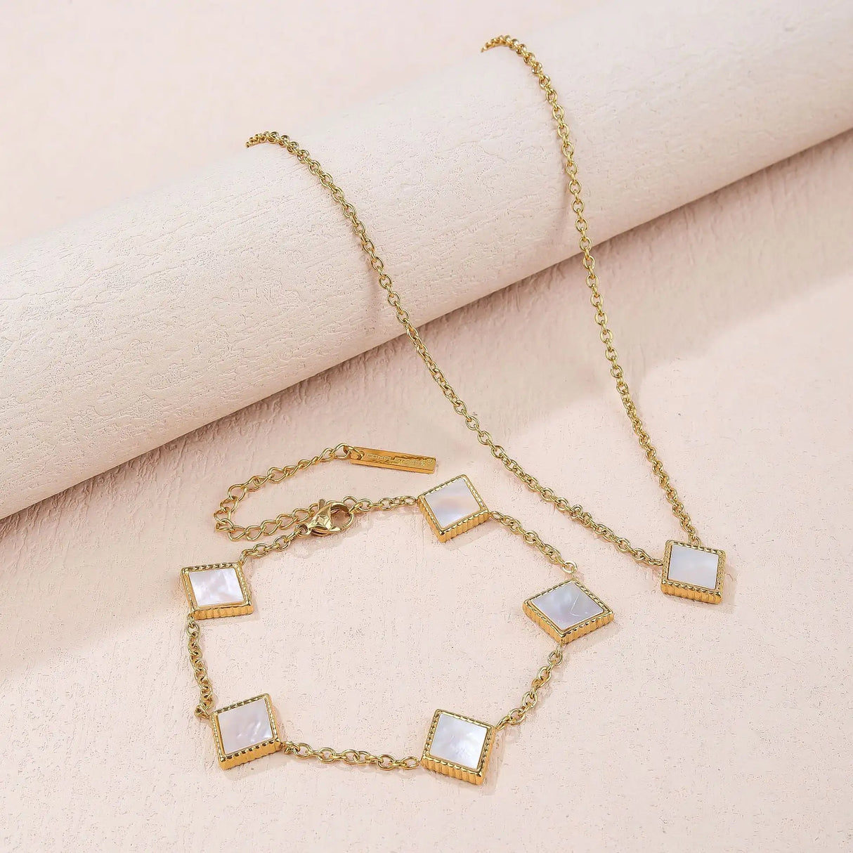 Square Natural White Shell Pendant Collarbone Necklace Bracelet - Lootquake