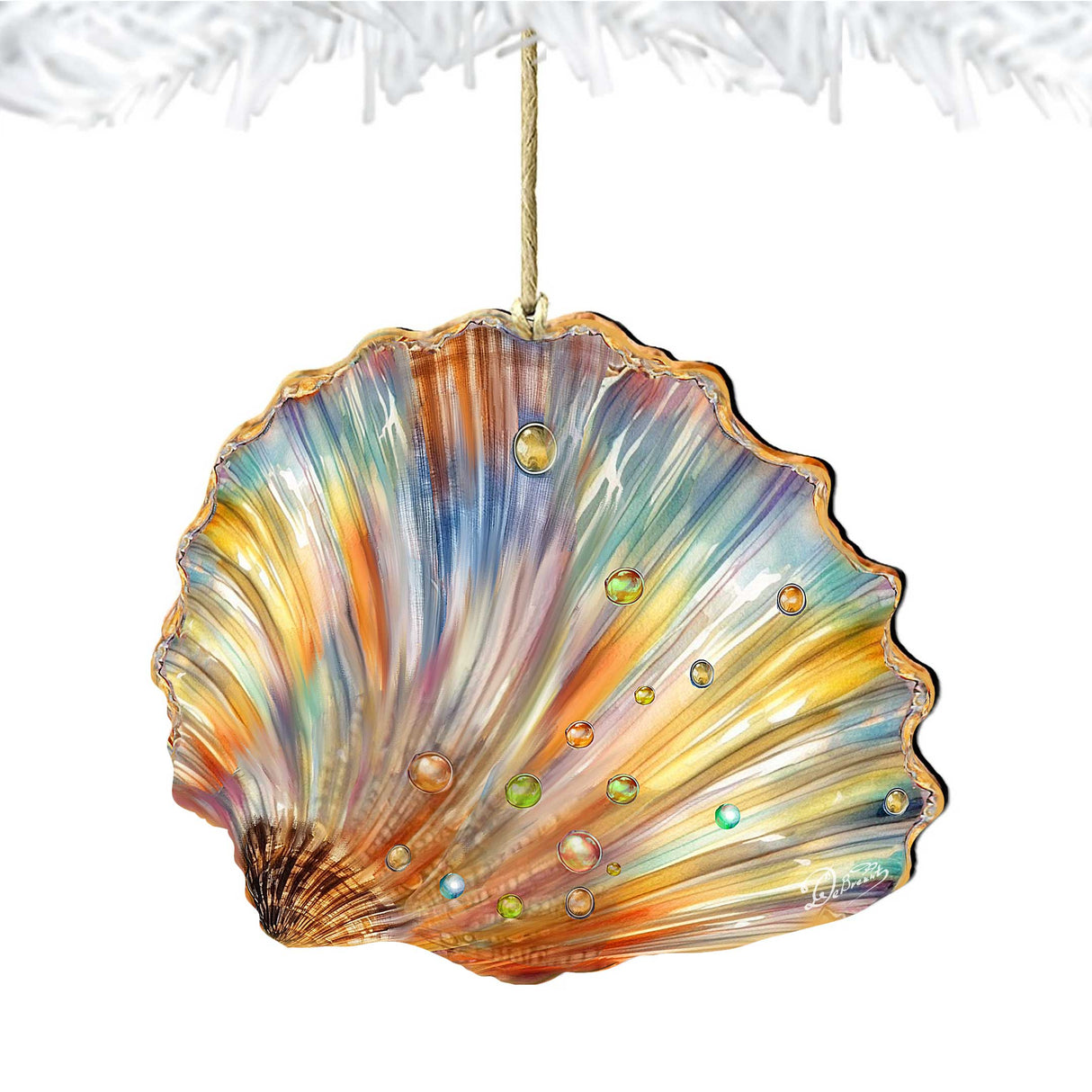 Coastal Christmas Decor - Rainbow Shell Wooden Ornaments by G.Debrekht Coastal Holiday Decor - 8688196