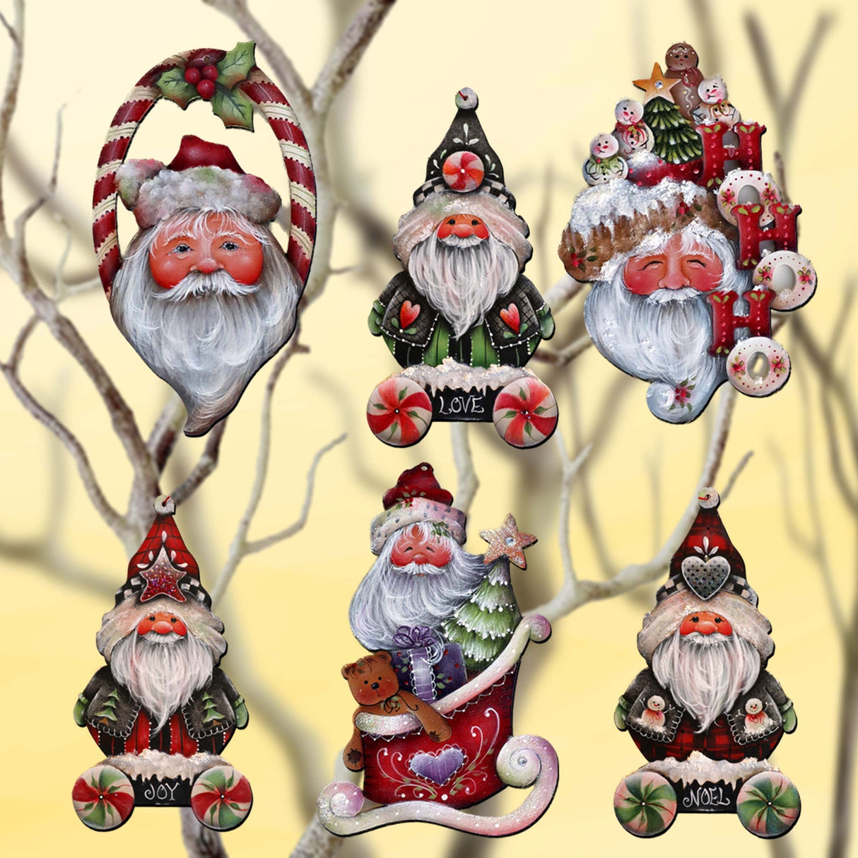 Magical Baby Santa Decorative Wooden Clip-on Ornaments Set of 6 by Jamie Mills-Price - Christmas Santa Snowman Decor - 8090051C-MP-S6