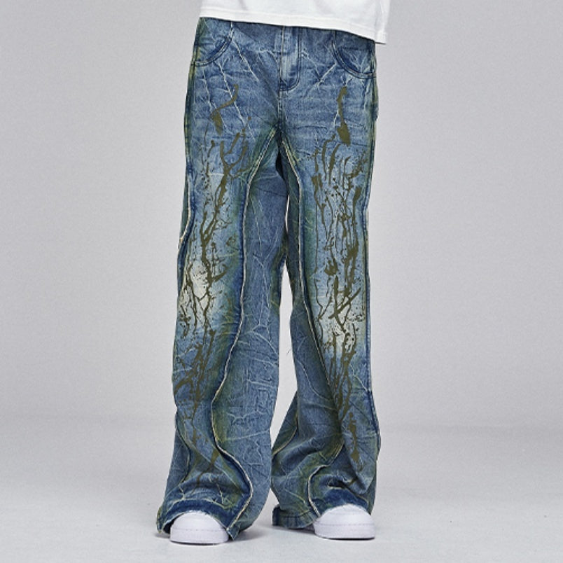 American Street Dirtyfit Heavy Industry Washed Distressed Wide Leg Jeans Design Sense - Lootquake