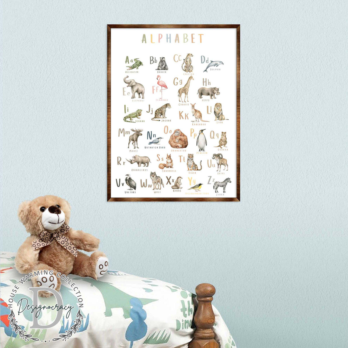 Arte con alfabeto de animales - Arte educativo de madera - Decoración de pared - Decoración para el hogar - Decoración del aula - Decoración de la sala de juegos - Arte de pared para guardería - Arte para niños - 310211