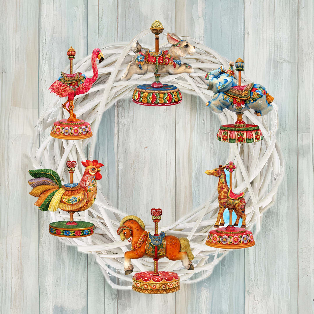 Carousel Decorative Wooden Clip-on Ornaments Set of 6 by G. Debrekht - Christmas Decor - 8090137C-S6