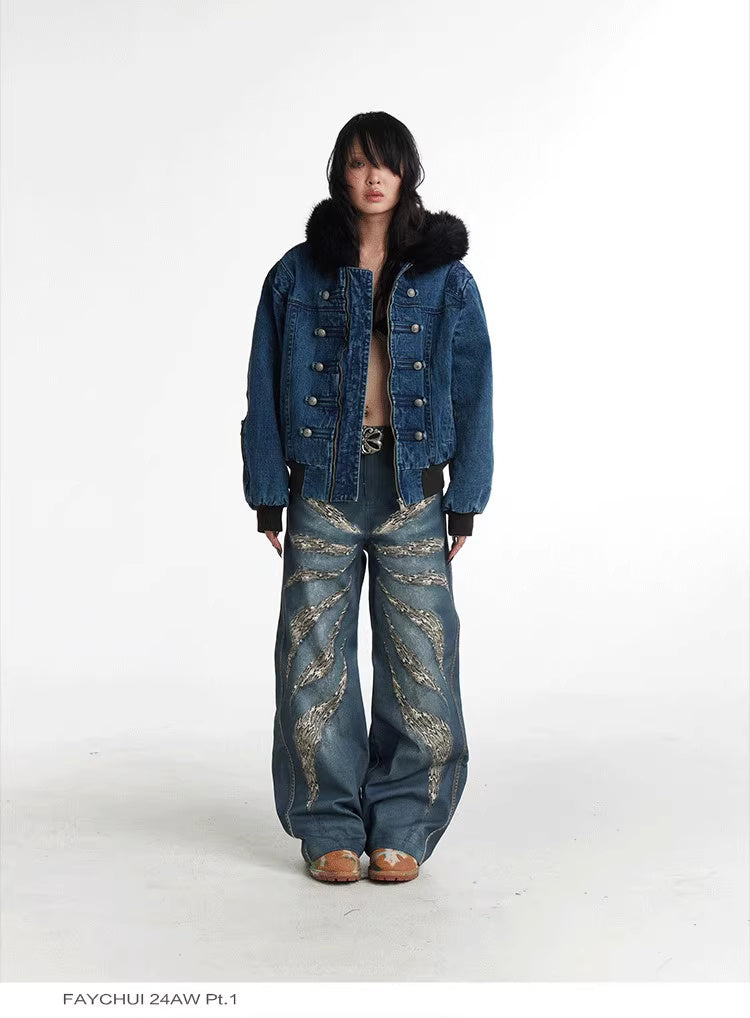 Original Digital 3D Full Printed Leopard Print Loose Jeans - Lootquake