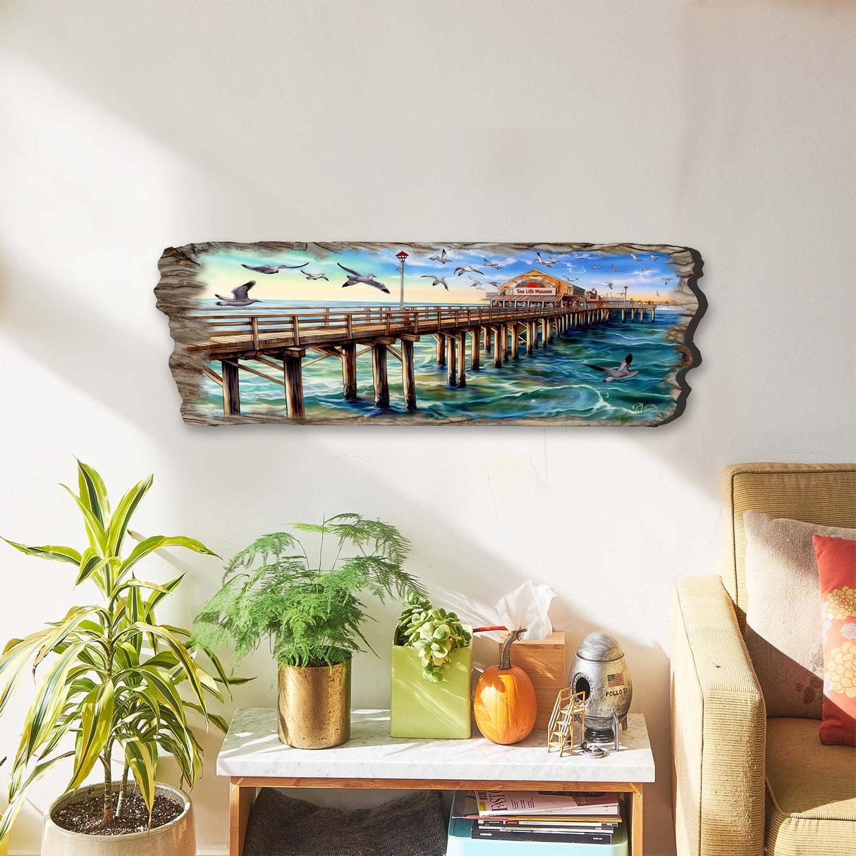 Arte mural de madera con panorama de muelle de G. DeBrekht Coastal Decor - 8491103W